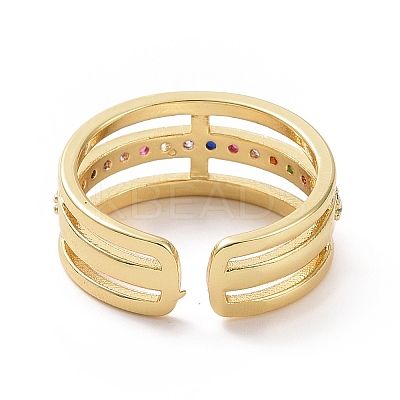 Colorful Cubic Zirconia Triple Line Open Cuff Ring RJEW-I093-01G-1
