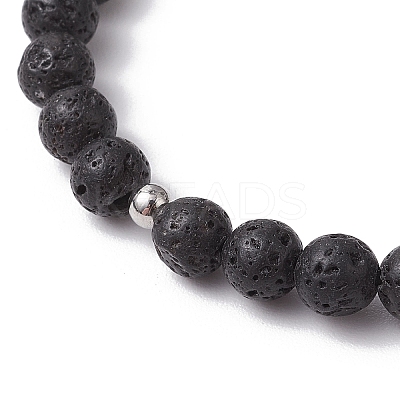 2Pcs Cross Natural Lava Rock & Synthetic Turquoise & Wood Round Beads Stretch Bracelets for Men Women BJEW-JB11832-1