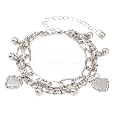 Iron Figaro & Paperclip Chain Double Layers Bracelets Link Bracelets for Women BJEW-A156-01P-1