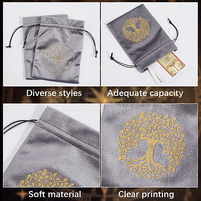 2Pcs 2 Styles Rectangle Gold Stamping Velvet Tarot Storage Drawstring Bags for Divination ABAG-CN0001-54-1