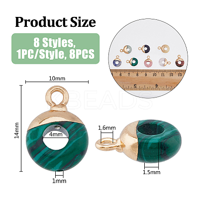 8Pcs 8 Styles Natural & Synthetic Mixed Gemstones Flat Round/Donut Charms G-FH0002-13-1