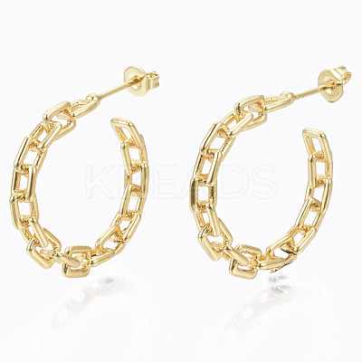 Semicircular Brass Cross Chain Stud Earrings EJEW-N015-02-1