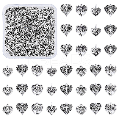 100Pcs 5 Styles Tibetan Style Alloy Pendants TIBE-YW0001-79-1