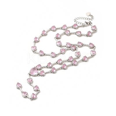 Cubic Zirconia Heart Link Chain Lariat Necklace NJEW-E074-07-1