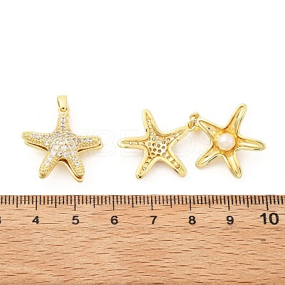 Starfish Brass Micro Pave Clear Cubic Zirconia Pendants KK-G533-27G-1