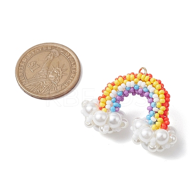 Handmade Glass Seed Beaded Rainbow Pendants PALLOY-MZ00502-1
