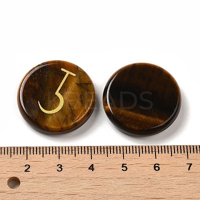 13Pcs Flat Round Natural Tiger Eye Rune Stones G-K335-08D-1