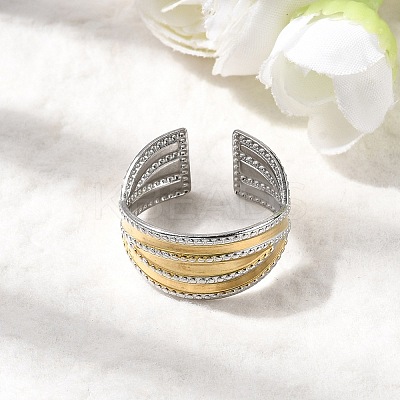 Adjustable 304 Stainless Steel Cuff Rings for Women RJEW-B150-01GP-08-1
