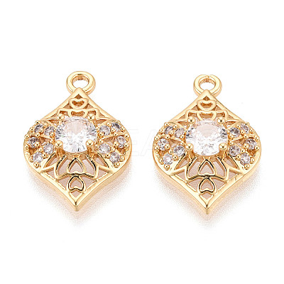 Brass Pave Clear Cubic Zirconia Pendants KK-T077-39G-1