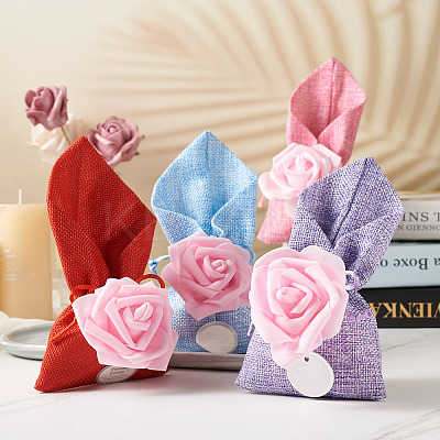 20Pcs 4 Colors Polyester Ramie Blended Yarn Jewelry Drawstring Gift Bags ABAG-BT0001-05-1