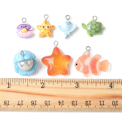 24Pcs 7 Styles Marine Organism Resin Pendants RESI-FS0002-05-1