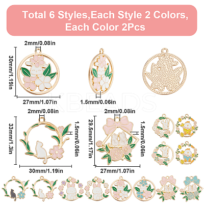 24Pcs 12 Styles Alloy Enamel Pendants ENAM-SC0005-37-1