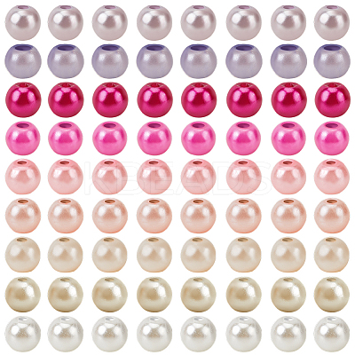 1000Pcs 10 Colors Baking Paint Pearlized Glass Imitation Pearl Round Beads HY-SP0001-01B-1