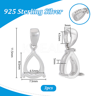 3Pcs Sterling Silver Pendant Cabochon Settings STER-PH0004-25-1