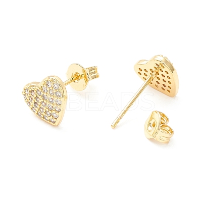 Clear Cubic Zirconia Heart Stud Earrings EJEW-P196-10G-1
