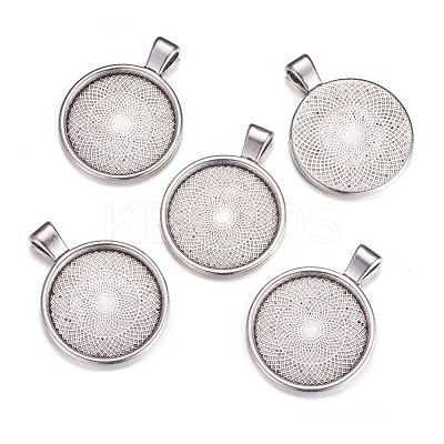 Flat Round Alloy Pendant Cabochon Settings PALLOY-A15654-AS-1-1