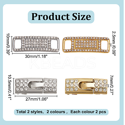 4 Styles Brass & Zinc Alloy Rhinestone Shoe Buckle Clips FIND-HY0003-92-1