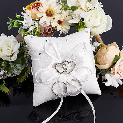 Tribute Silk Wedding Ring Pillow with Polyester Ribbon and Alloy Heart DIY-WH0325-48A-1
