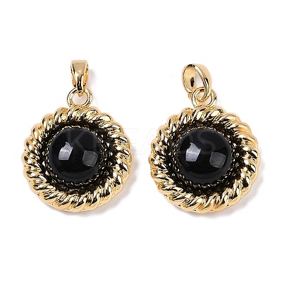 Brass with Glass and Imitation Agate Pendants KK-Q030-26G-1