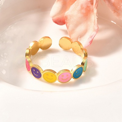 201 Stainless Steel Enamel Open Cuff Ring for Women RJEW-A053-04G-01-1