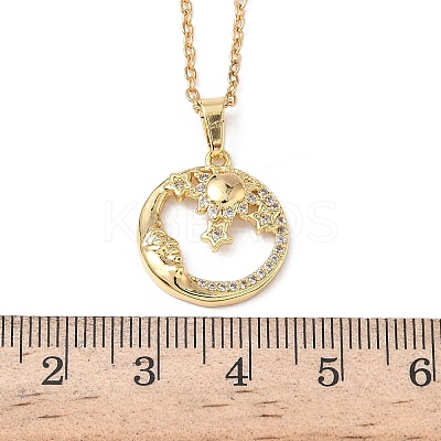Brass Micro Pave Clear Cubic Zirconia Moon and Sun Pendant 304 Stainless Steel Chain Necklaces for Women NJEW-D341-05G-1