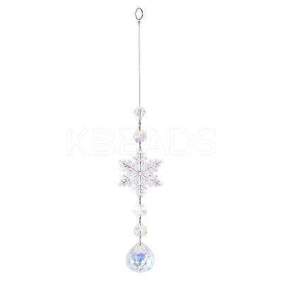 AB Color Glass Snowflake Pendant Decorations AJEW-Q144-02P-02-1