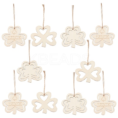 3 Sets 3 Styles Saint Patrick's Day Theme Wood Big Pendant Decorations HJEW-CJ0001-05-1
