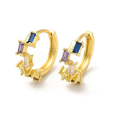 Cubic Zirconia Rectangle Hoop Earrings EJEW-E270-26G-1