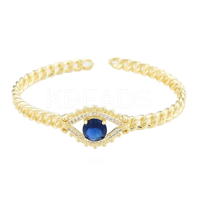 Cubic Zirconia Horse Eye Open Cuff Bangle BJEW-G651-04G-02-1
