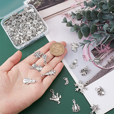 120Pcs 12 Style Tibetan Style Alloy Pendants TIBE-SC0001-64-1