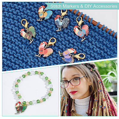 Rooster Pendant Stitch Markers HJEW-AB00307-1