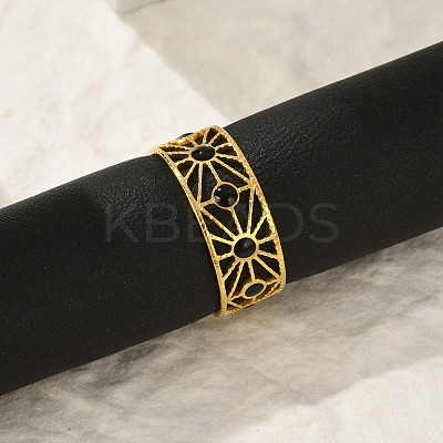 Hollow Out 304 Stainless Steel Enamel Cuff Rings for Women RJEW-G338-11G-1