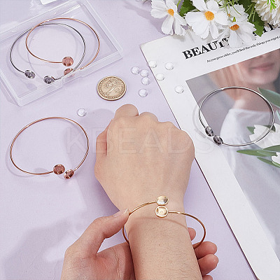 6Pcs 3 Colors 304 Stainless Steel Cuff Blank Bangle Bases with Round Tray STAS-UN0062-89-1
