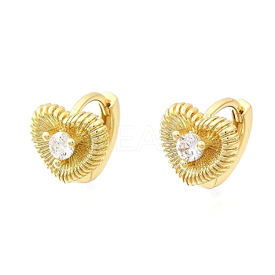 Heart Brass Micro Pave Clear Cubic Zirconia Hoop Earrings EJEW-Z121-05G-1