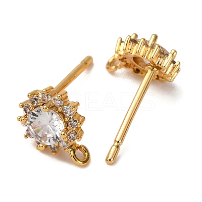 Brass Pave Clear Cubic Zirconia Stud Earring Findings KK-Z121-07G-1