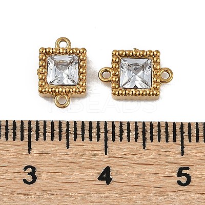 Ion Plating(IP) 304 Stainless Steel Cubic Zirconia Square Links Connector Charms STAS-K256-24G-06-1