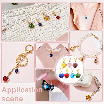 28Pcs 7 Colors Faceted Heart Glass Pendants Decoration HJEW-PH02040-1