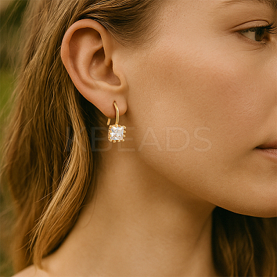 4Pcs 2 Colors Brass Cubic Zirconia Square Dangle Earrings EJEW-GO0001-10-1