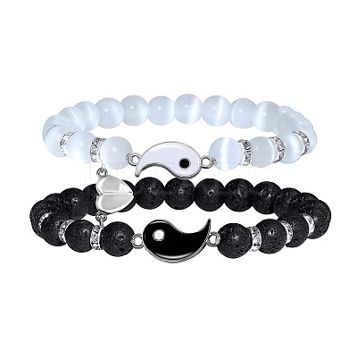 Volcano Stone Black Matte Black Gallstone Wood Beads Bracelet Set Combination Hip Hop Elastic Bracelet Bracelet Bracelet WQ1083-14-1