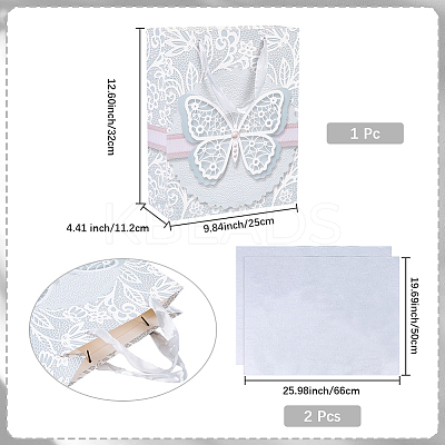 1Pc Butterfly Printed Paper Gift Bags with Ribbon Handles ABAG-SP0001-10A-1