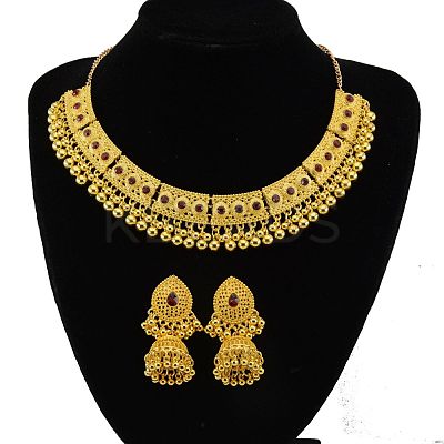 Teardrop Ethnic Style Alloy Rhinestone Bib Necklaces & Dangle Earrings Sets FS-WG1CE2C-01-1