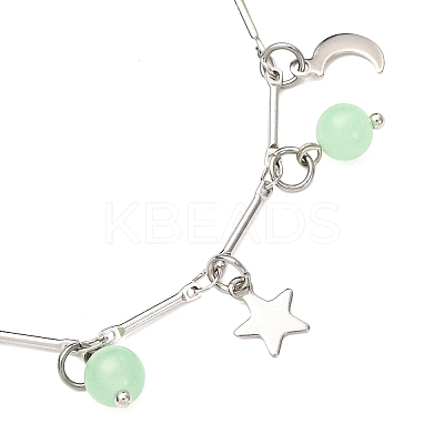 Stainless Steel and Natural & Dyed Malaysia Jade Charm Bracelets BJEW-JB12418-03-1