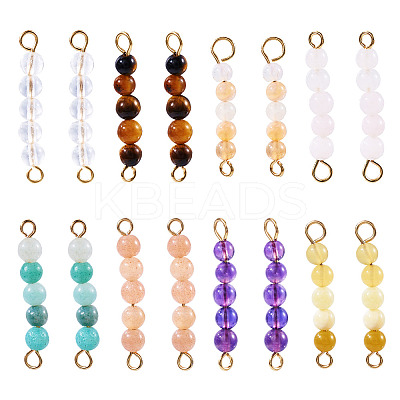 16Pcs 8 Styles Natural Mixed Gemstone Round Beaded Connector Charms PALLOY-TA00131-1