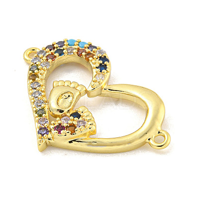 Rack Plating Brass Micro Pave Colorful Cubic Zirconia Heart with Footprint Connector Charms KK-P270-22G-1