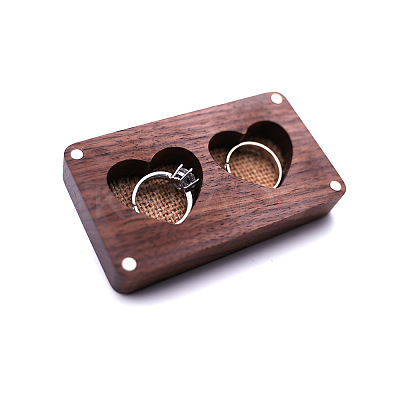 2 Heart Slots Rectangle Wood Couple Rings Gift Storage Case PW-WG87182-01-1