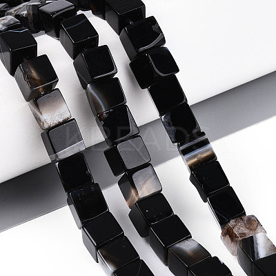 Natural Dyed & Heated Black Agate Beads Strands G-T139-8x8-35B-01-1