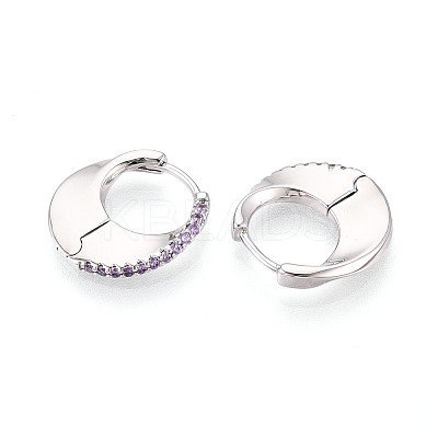 Brass Micro Pave Zirconia Moon Hoop Earrings EJEW-T048-37B-P-1