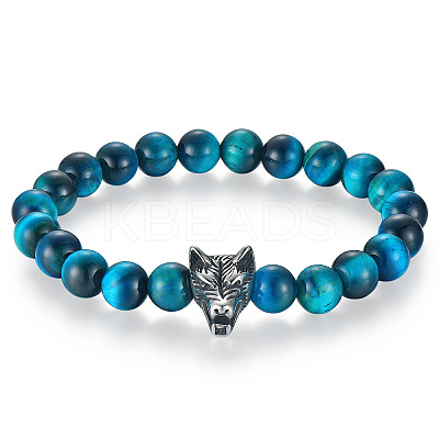 Natural Dyed Blue Tiger Eye Round Beads Stretch Bracelets GX4773-4-1