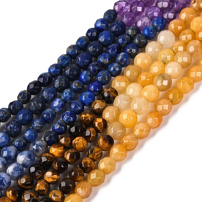 Chakra Theme Natural Red Rainbow Jasper & Yellow Aventurine & Tiger Eye & Green Aventurine & Blue Spot Stone & Lapis Lazuli & Amethyst Beads Strands G-F668-14-4mm-1