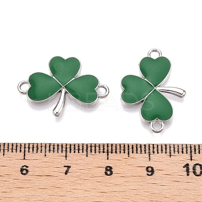 Rack Plating Alloy Green Enamel Shamrock Connector Charms ENAM-N056-354P-1
